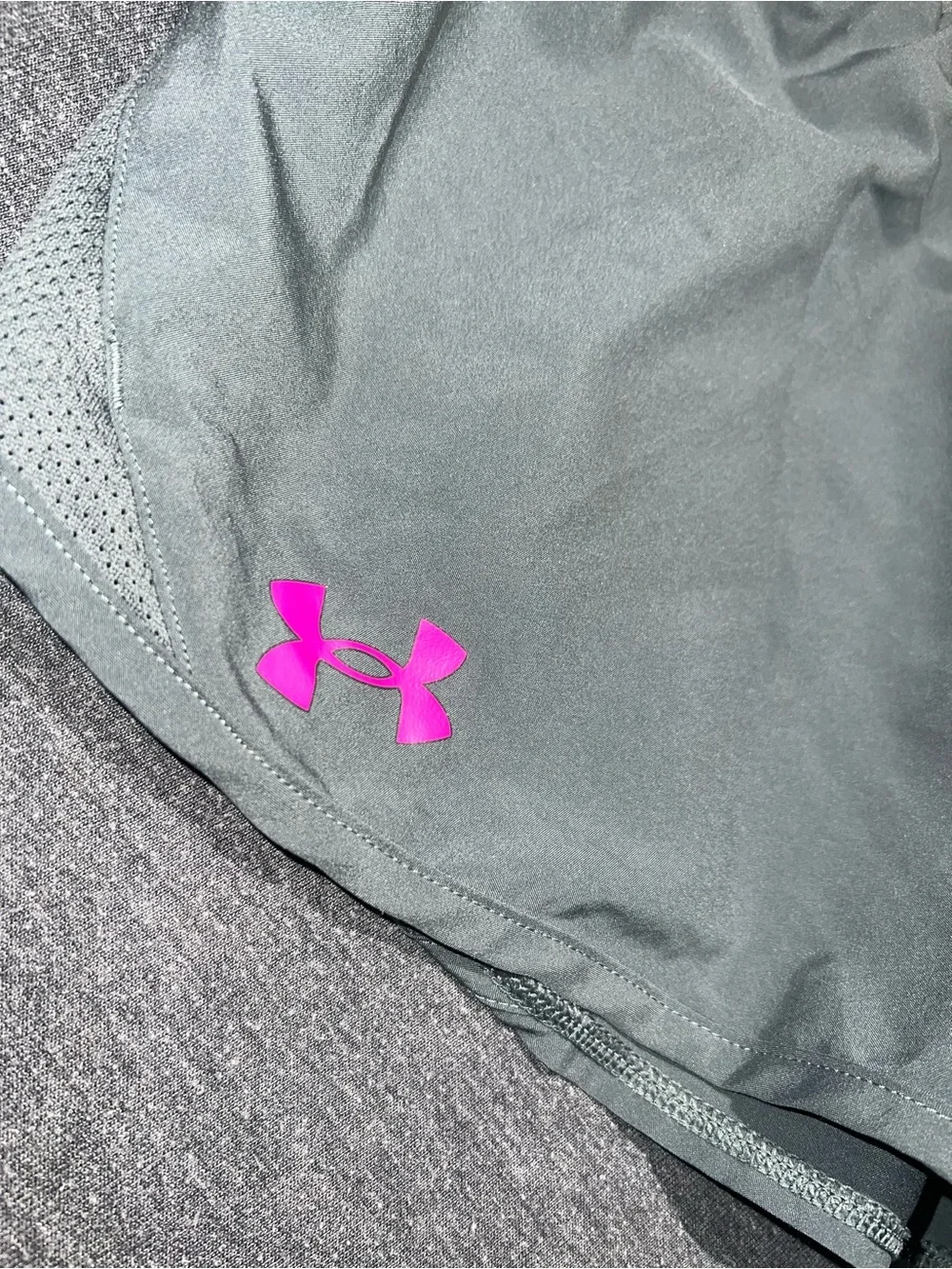Under Armour grey Athletic Running Shorts with Pink Logo